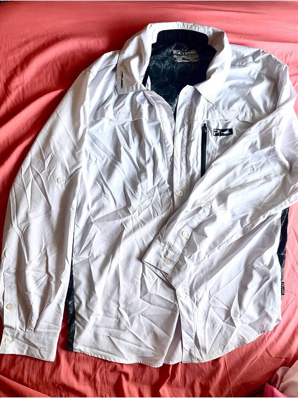 Pelagic White Lightweight Button-Up Jacket with Black Trim